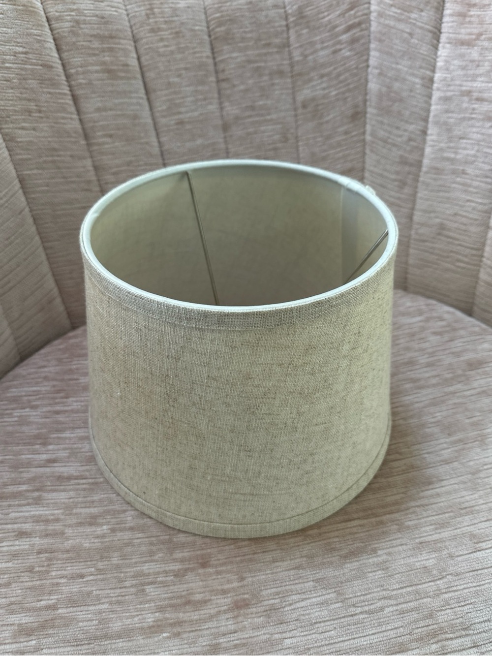 Beige Drum Lamp Shade Solid Fabric Metal 7.5 in Height See Pics For Measurement